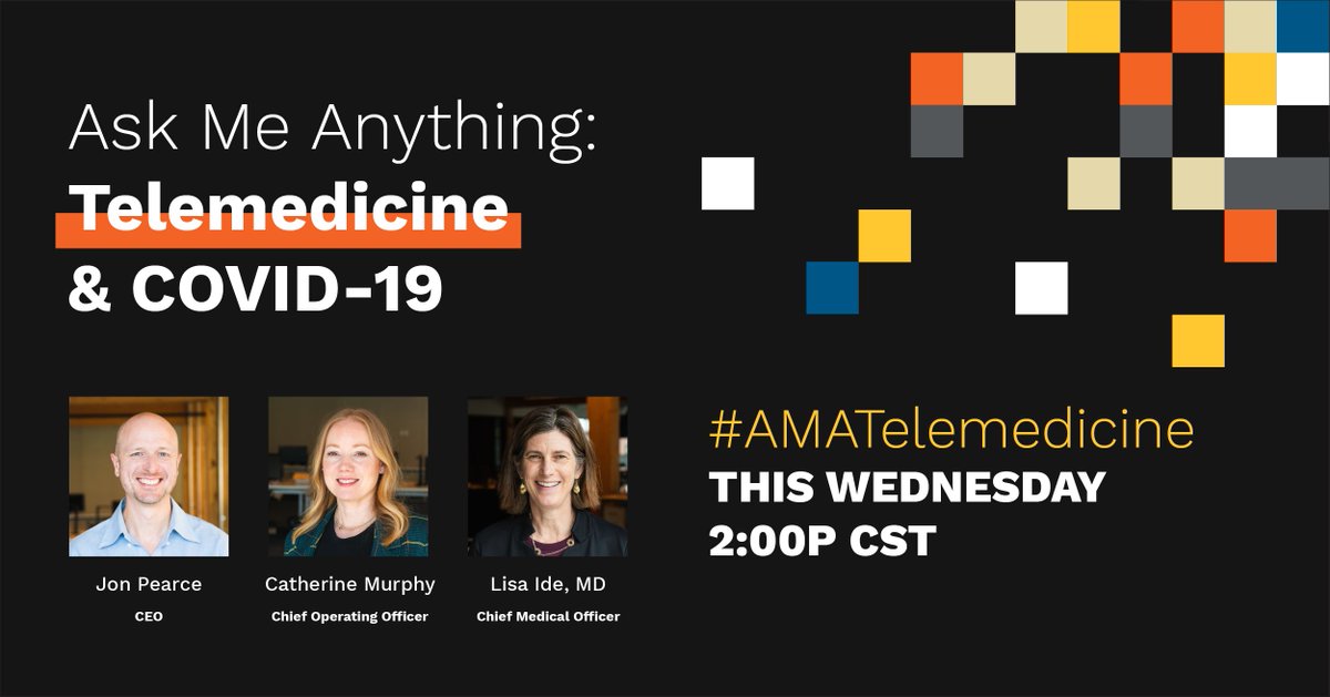 We’re #telemedicine experts from the highest capacity telemedicine network in the country.

This Wednesday @ 2 PM CST: Ask us anything about COVID-19, the power of #virtualcare in fighting a global pandemic, or what we are seeing in virtual visit metrics across the U.S.