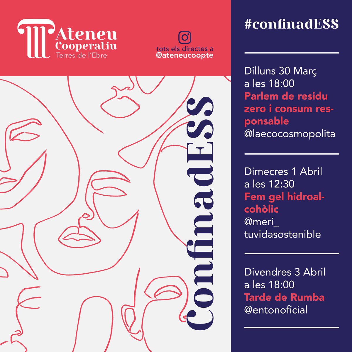 OJTerraAlta's tweet photo. [PARTICIPACIÓ] 🔔 Nova setmana del programa #ConfinadESS de l’Ateneu Cooperatiu Terres de l'Ebre, un espai de vídeos en directe per Instagram amb l’objectiu de seguir difonent l'economia social i solidària! 🙂 Estigueu alerta! 👌🏼

#JovenTActiu #TerraAlta #JovesdelEbreatw https://t.co/c9ZWoQ2iEf