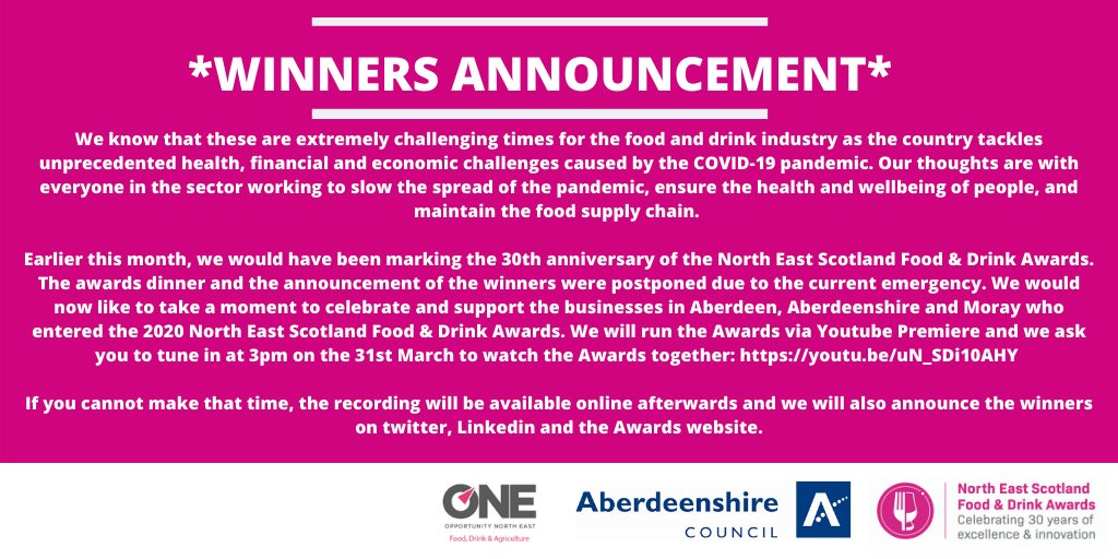Join us on youtube, 3pm, 31.03.2020 for the winners announcement: youtu.be/uN_SDi10AHY #Aberdeenshire #Moray #producers #foodanddrink