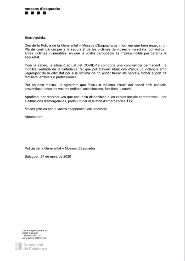 ApcSegre's tweet photo. Confinament i violència masclista
#noestàssola #joactuo https://t.co/PXTNR6CMaB