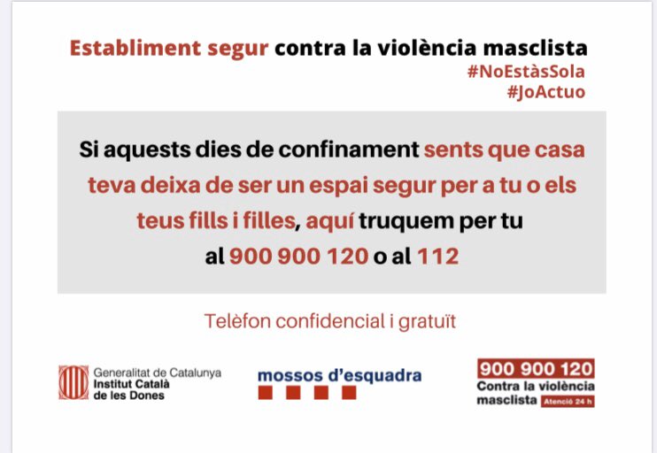 ApcSegre's tweet photo. Confinament i violència masclista
#noestàssola #joactuo https://t.co/PXTNR6CMaB