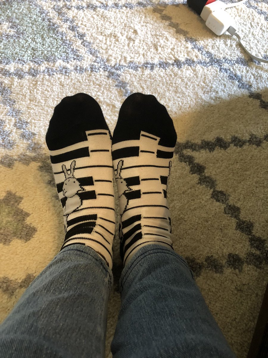 RebeccaSummey's tweet photo. Making the whole distance learning thing a little more fun with a digital spirit week! Today is Crazy Socks day! Y’all know the music teacher has to have music themed socks 🎶 #LEHSeSpirit https://t.co/8IJCvoGJMI