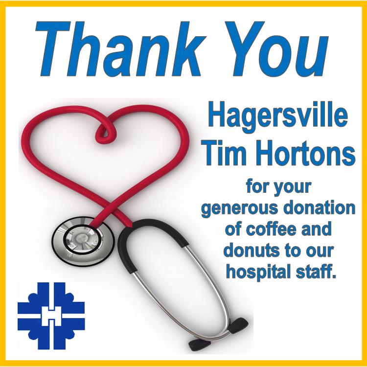 Thank you Hagersville Tim Hortons!
#Hagersville #TimHortons #WHGH #SupportingHealthcare #FrontLineStaff #Haldimand #Hospital