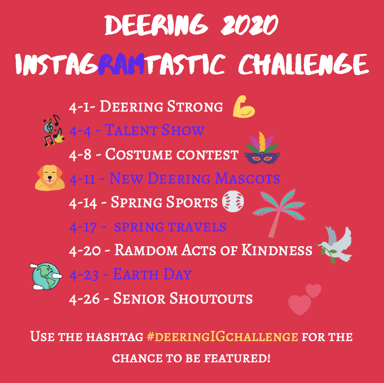 DeeringHS's tweet photo. Wednesday is the first day of our April #DeeringIGChallenge ! The first theme is "Deering Strong." Get ready to show us your strength, Ram Nation! #DeeringStrong https://t.co/zI1FrGiync https://t.co/sfbyhNh2Z0