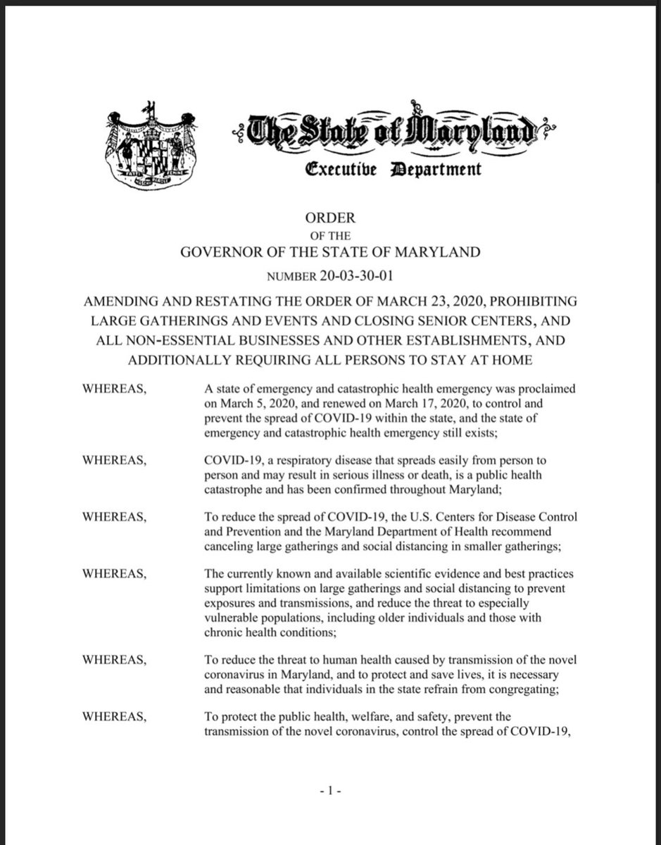 DylanGoldberg's tweet image. Governor Hogan has issued a Stay-At-Home order, which will go into effect at 8:00pm *TODAY* Monday, March 30, 2020. 

The Executive Order, outlining essential businesses and activities, is attached to this tweet and the next tweet. 

#StayHomeMD #MDGA2020 #COVID19 #Maryland
