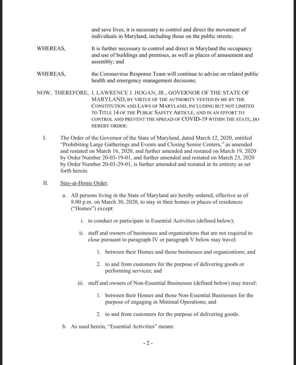 DylanGoldberg's tweet image. Governor Hogan has issued a Stay-At-Home order, which will go into effect at 8:00pm *TODAY* Monday, March 30, 2020. 

The Executive Order, outlining essential businesses and activities, is attached to this tweet and the next tweet. 

#StayHomeMD #MDGA2020 #COVID19 #Maryland