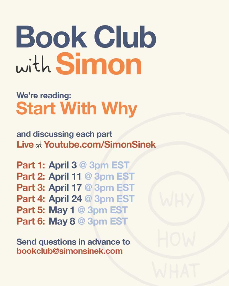 GLISI (@glisi) on Twitter photo "Start With Why" by <a href="/simonsinek/">Simon Sinek</a> is one of our favorite resources for uplifting leaders. Amongst #COVID19 impacts, Simon is offering a FREE virtual book club. Part 1 begins on Friday. Check it out⬇️ "Start With Why" by <a href="/simonsinek/">Simon Sinek</a> is one of our favorite resources for uplifting leaders. Amongst #COVID19 impacts, Simon is offering a FREE virtual book club. Part 1 begins on Friday. Check it out⬇️