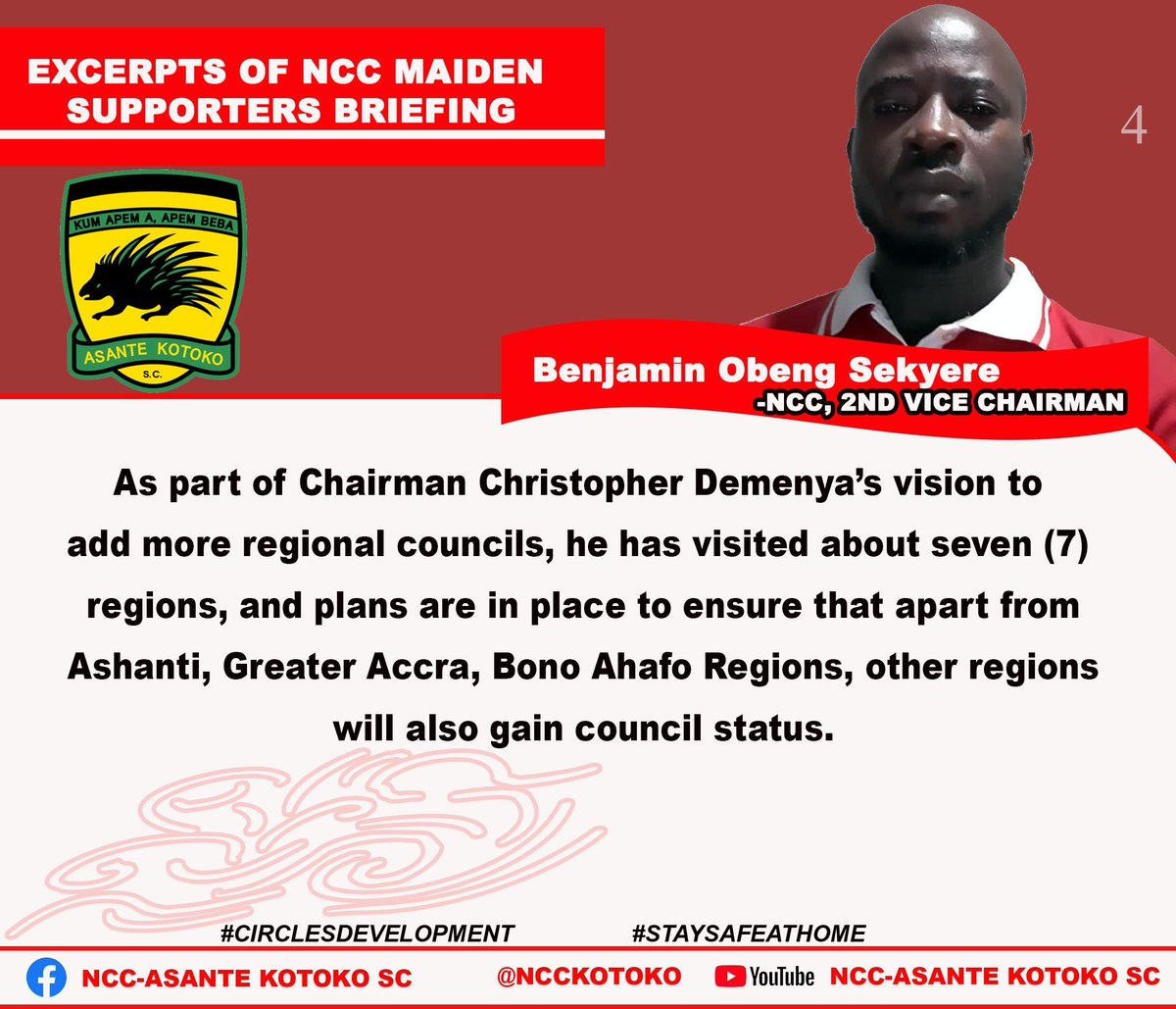 NCCKotoko's tweet photo. Here are some of the excerpts of the address of last Saturday's Supporters briefing by @NCCKotoko 2nd Vice Chairman, Benjamin Obeng Sekyere.
#CirclesDevelopment
#StaySafeStayHome https://t.co/vVffhpBm5M