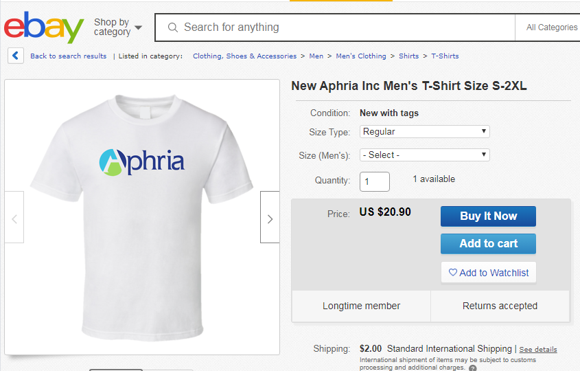 PresumablyPaul's tweet image. Er um ah...
Check out New Aphria Inc Men's T-Shirt Size S-2XL #Handmade #BasicTee ebay.us/ZMbicQ via @eBay $APHA @aphriainc