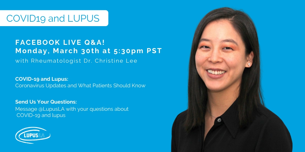 Have questions about #COVID19? Tune in TODAY at 5:30 PST as Dr. Christine Lee sits down with <a href="/LupusLA/">Lupus LA</a> to answer your questions! Any last minute questions can be sent to LupusLA via DM or email (info@lupusla.org).

Look forward to seeing you there!

#Covid19usa #covidupdate
