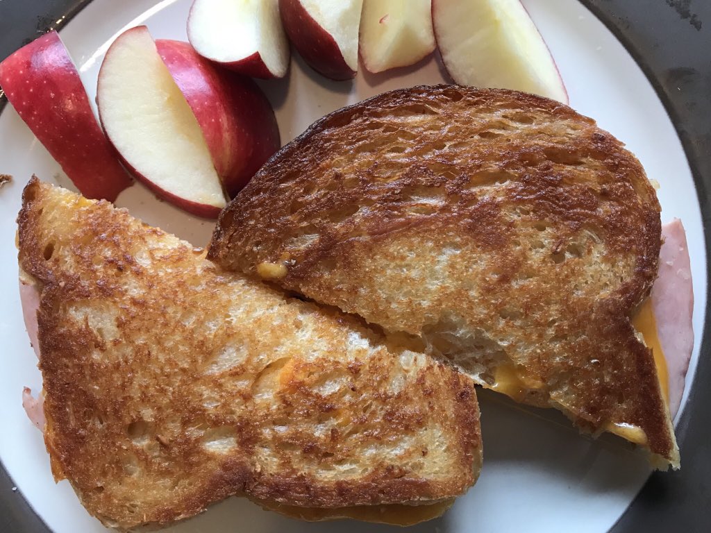 chrisjunium's tweet photo. Might be the isolation, but we are getting a little loopy here. For today’s lunchtime grilled cheese geology lesson we have a low angle normal fault that is a reactivated thrust fault. #geology #homeschooling #lotsofbutter #runningoutofideas https://t.co/lEgsMsFxR7