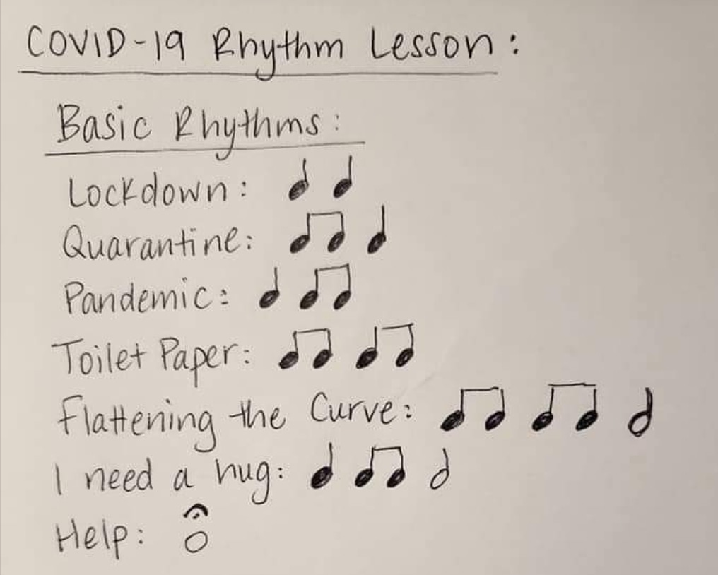 cornerstone310's tweet photo. Something fun (and relevant!) to add to your practicing this week 😄 #musicjokes #musicians #musiclife #rhythm #musicianlife #rhythms #musicmemes #quarantinelife  #quarantine 😷 #musicianjokes #covid_19 #covid #COVID19 #rhythmsofrenewal 🧡 https://t.co/YeAHCad3Fu