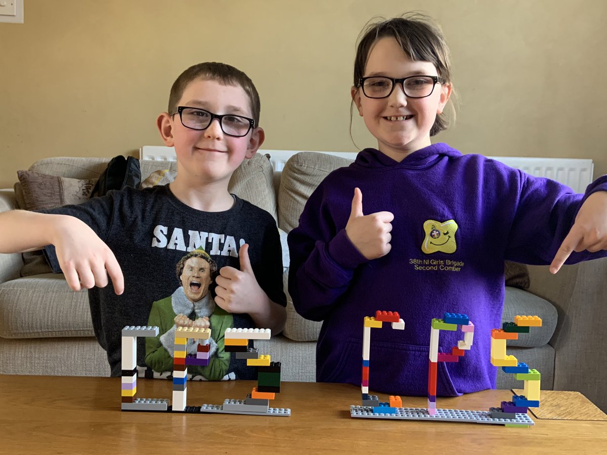 caz_c's tweet photo. @Comberps Emma and Charlie decided to use some Lego!! Stay safe everyone!! https://t.co/IqVz7X3YPP
