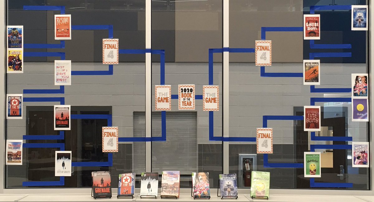 TomballHSLib's tweet photo. Hawks, we’re continuing March Madness Battle of the Books this week w/ Elite Eight voting! Use the link posted in Schoology to read the summaries &amp; vote. Which books will advance to the Final Four? Voting ends Thursday! #librarypromise #hawksforeverlearning @HofiusKISD @HofiusPto https://t.co/lFpN7C89LM