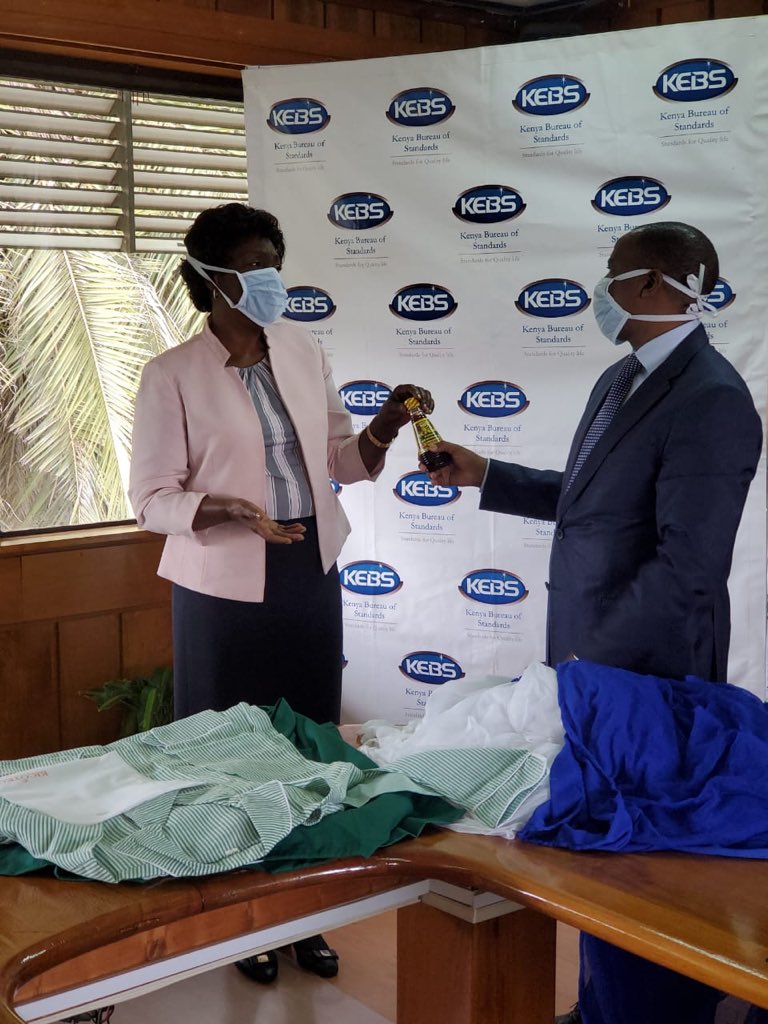 mamangilu's tweet photo. I held a meeting with the @KEBS_ke MD,@bnjinu where I presented an assortment of products from our KICOTEC among them face masks. We are seeking @KEBS_ke facilitation on acquisition of the #StandardizationMark which is a mandatory mark for all locally manufactured products. https://t.co/wpDt5beQkL