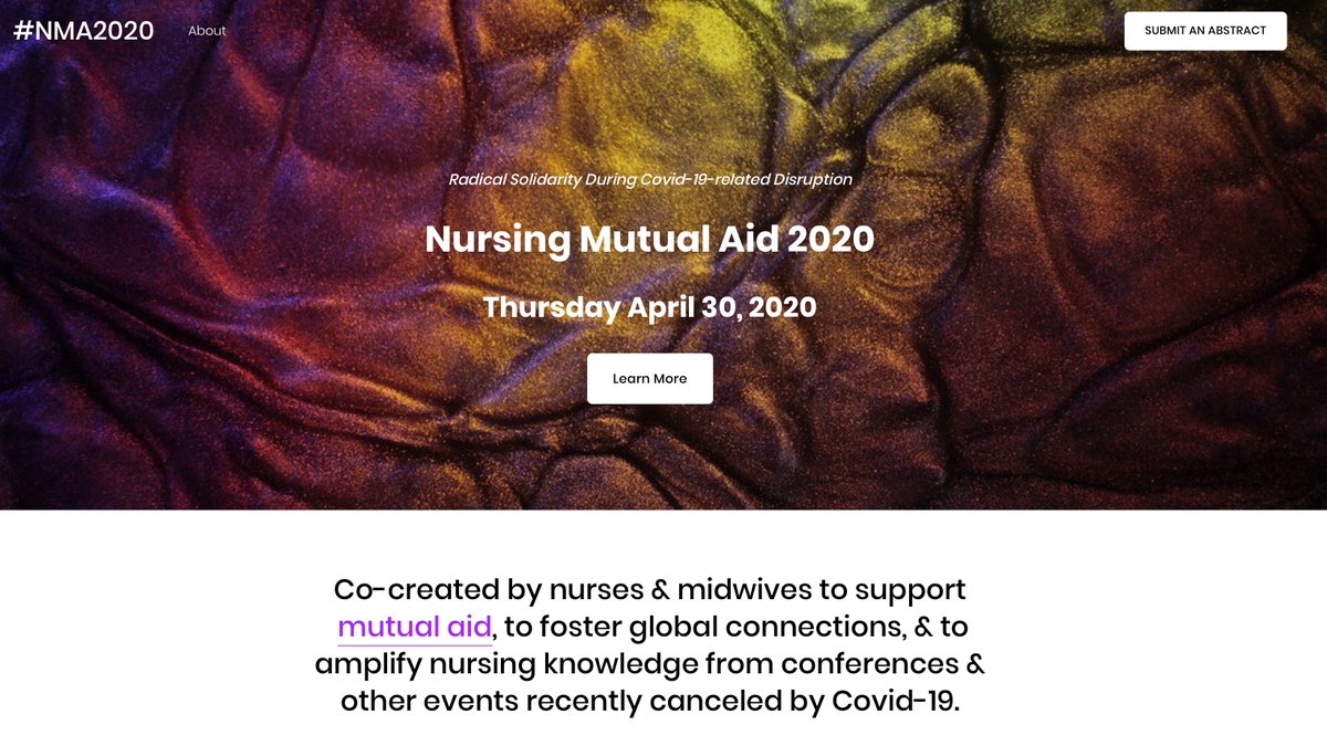 1/ Excited to announce that our #NursingMutualAid 2020 #TwitterConference platform is now LIVE! 

nursingmutualaid.squarespace.com
 
Pls visit our website to:
*Submit to present on Apr 30th (due April 10!)
*See/share info on #mutualaid resources
*View info for faculty &amp; students

#NMA2020