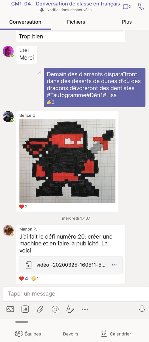 On fait la classe à la maison et ça fonctionne! Dans nos conversations de classe on relève et on crée nos défis : quoi de mieux pour occuper notre temps libre? #Teams #Apple #Clips #everyonecancreate #LFZ #planCALM