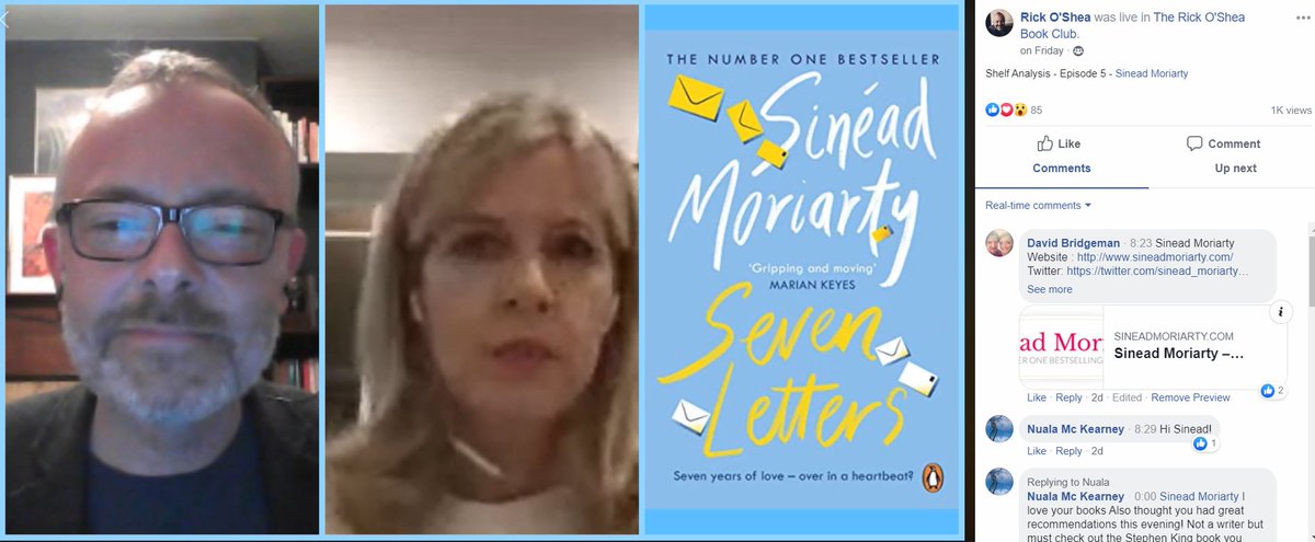 Last Friday night it was  @sinead_moriarty on my new chat show, tonight we have our first  #ShelfAnalysis guest from the UK.Find out who tonight at 8, live from my sitting room, over in the  @ROSBookClub: https://www.facebook.com/groups/therickosheabookclub/