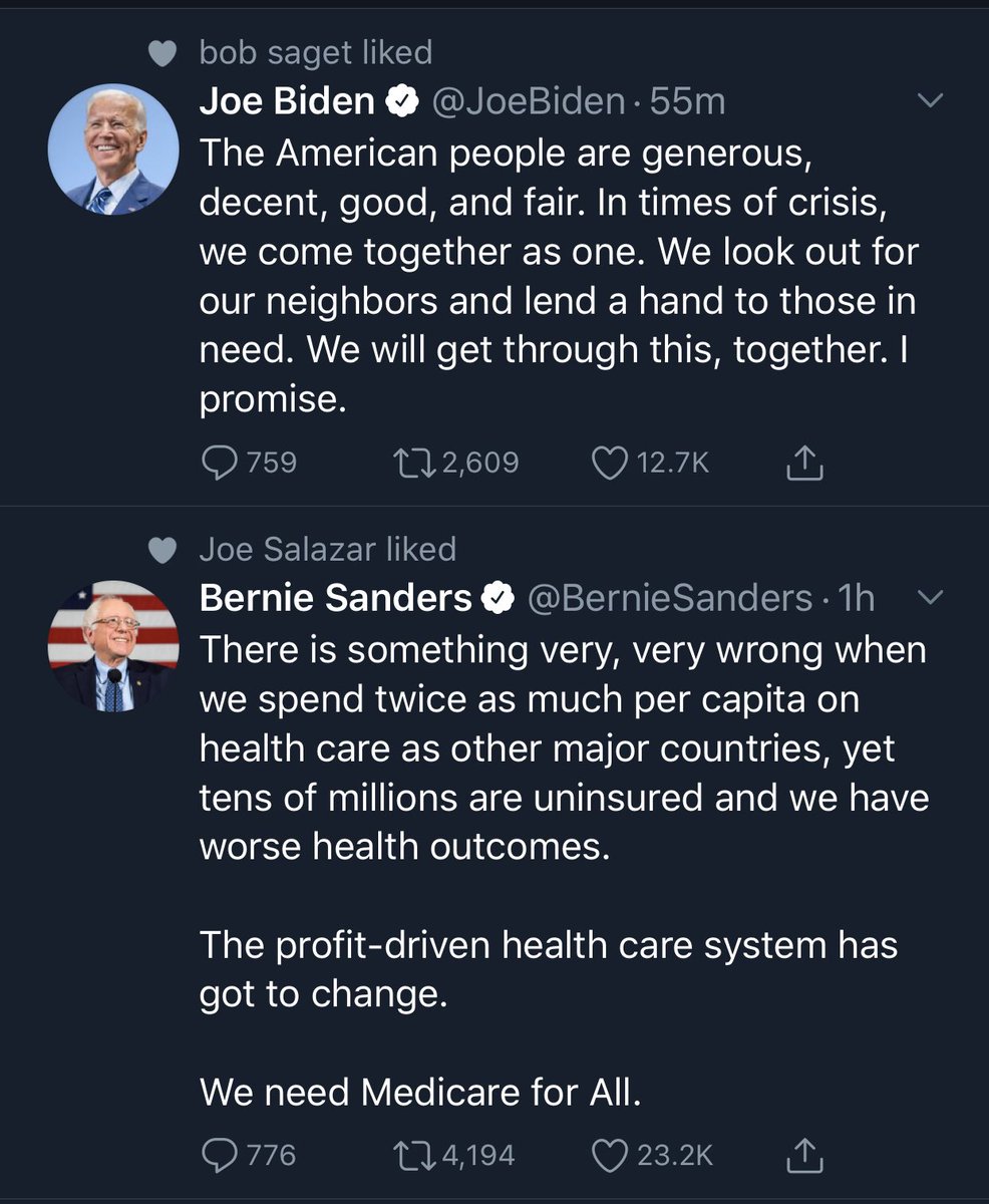michelelauren24's tweet photo. This is all you need to see which candidate is prioritizing policy changes that will save Americans, and which president will say any generic statement of togetherness to “vague” you into submission. #BernieisBetter https://t.co/MDHdaK15tK