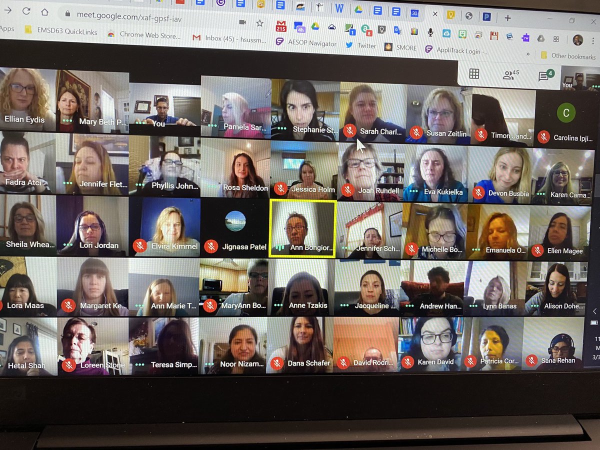 First virtual staff meeting at Mark Twain!! So good to see and catch up with everyone!! #CougarCountry #63Success ⁦<a href="/MarkTwainD63/">Mark Twain School</a>⁩ ⁦<a href="/EllianEydis/">Ellian Eydis</a>⁩