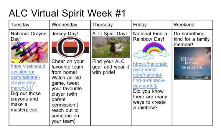 ALorneCassidy's tweet photo. Calling all ALC Ducks! Hope you have fun with our first Virtual Spirit Week! #ALCSpirit https://t.co/xfCApZ9a1Q