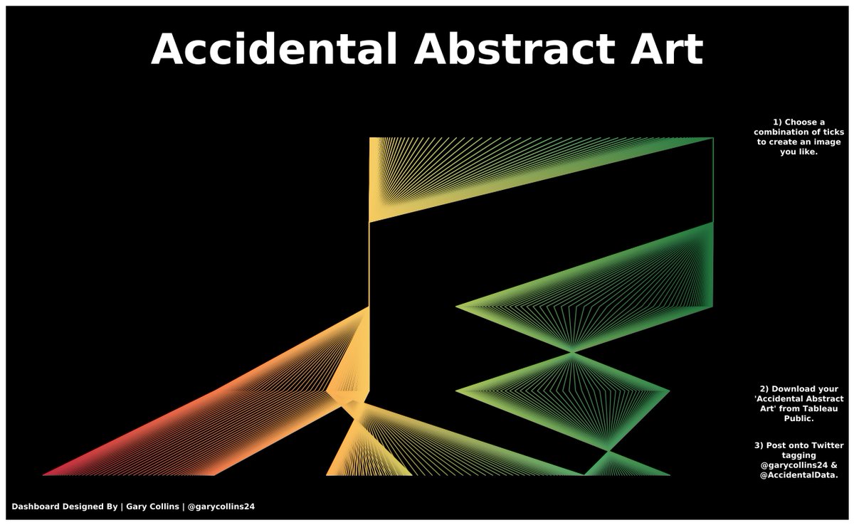Getting bored now with home working?  
Need something fun to do?  
Well, have a go on my accidental art generator at public.tableau.com/profile/gc73#!…… !  
Click on the ticks until you create something you like, then tweet me back an image of what you have created.