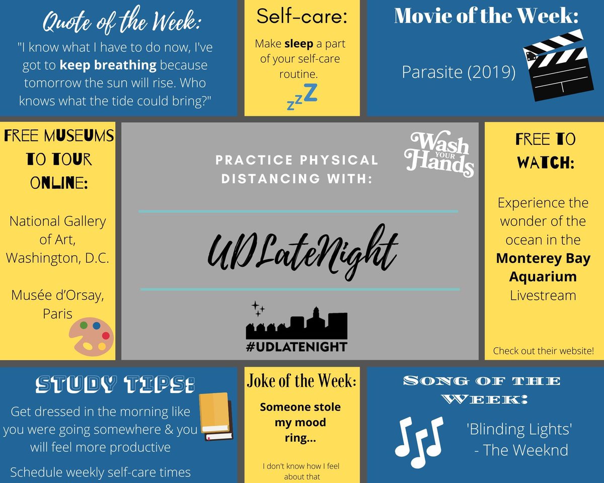 Week 1 of distance learning ✅ Here are more tips and things to do this week! Stay safe and healthy flyers ✈️ #FlyersAtHome @universityofdayton <a href="/ud_sga/">UD Student Gov't</a>
