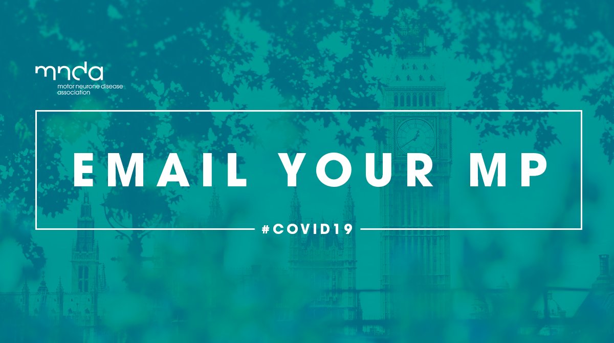 The <a href="/DHSCgovuk/">Department of Health and Social Care</a> still haven't added motor neurone disease to the extremely vulnerable persons list during #Covid19.

We're concerned for those affected by #MND. Take action and call on your MP to put pressure on the <a href="/GOVUK/">GOV.UK</a>.

 Visit 📩 bit.ly/CovidEmailMP! #Coronavirus