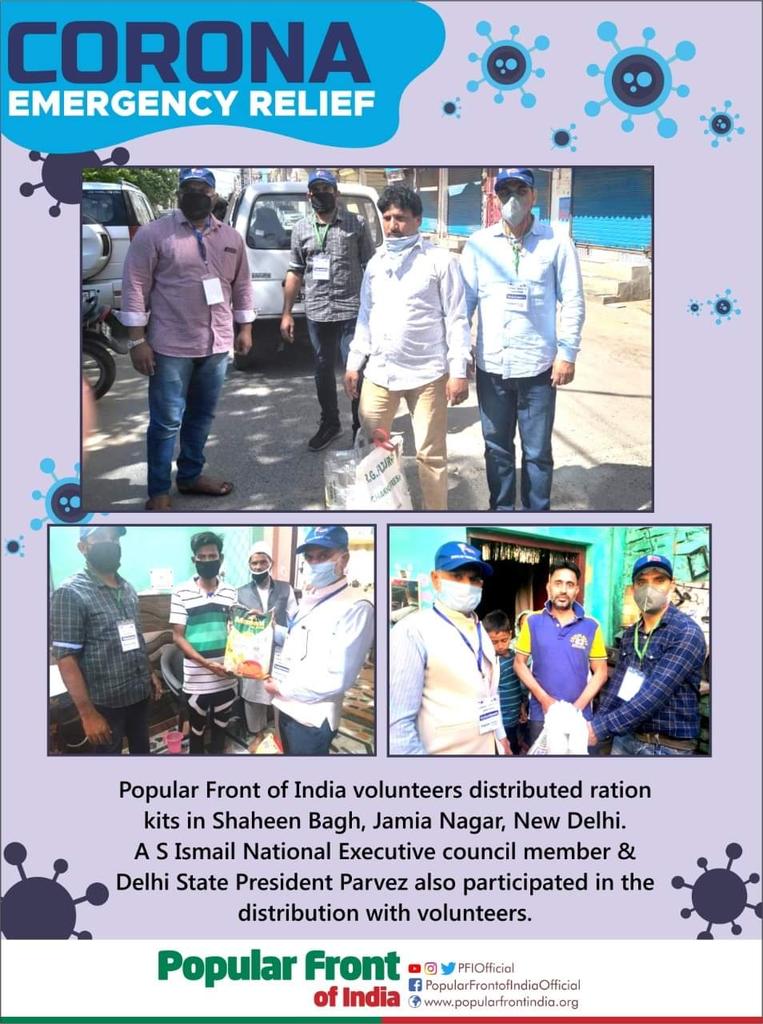 CORONA EMERGENCY RELIEF: Popular Front of India volunteers distributed ration kits in Shaheen Bagh, Jamia Nagar, New Delhi.30/n