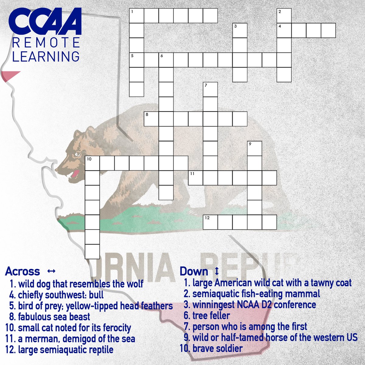 goccaa's tweet photo. #CCAARemoteLearning | Who wants a Monday vocab lesson?! Do you know the differences between the birds, cats, dogs, semiaquatic animals and people of the #goCCAA?
It's crossword puzzle time! >>> https://t.co/jjp29GUstb