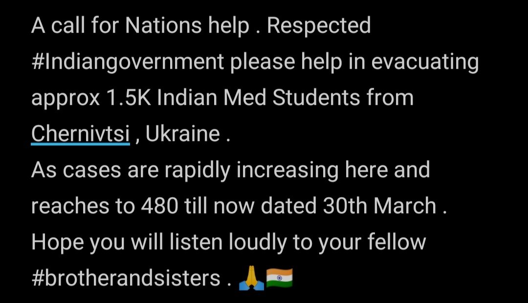 Gaurav_jetawat's tweet photo. @rashtrapatibhvn @narendramodi @PMOIndia @AmitShah @DrSJaishankar @MEAIndia @IndiainUkraine @aajtak @ANI 
#IndianGovernment 
#brotherandsisters 
#covid19indianinukraine https://t.co/bwJd03qAri