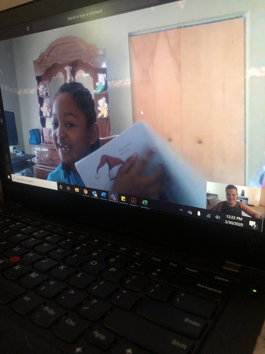 blgeorge92's tweet photo. Day 1 of Distance learning consisted of getting to video chat and see 3 of my students smiling faces and even got story time in with Amarah 💙 Miss them so much! 🤓📚💻 https://t.co/rLpsqVA17Z