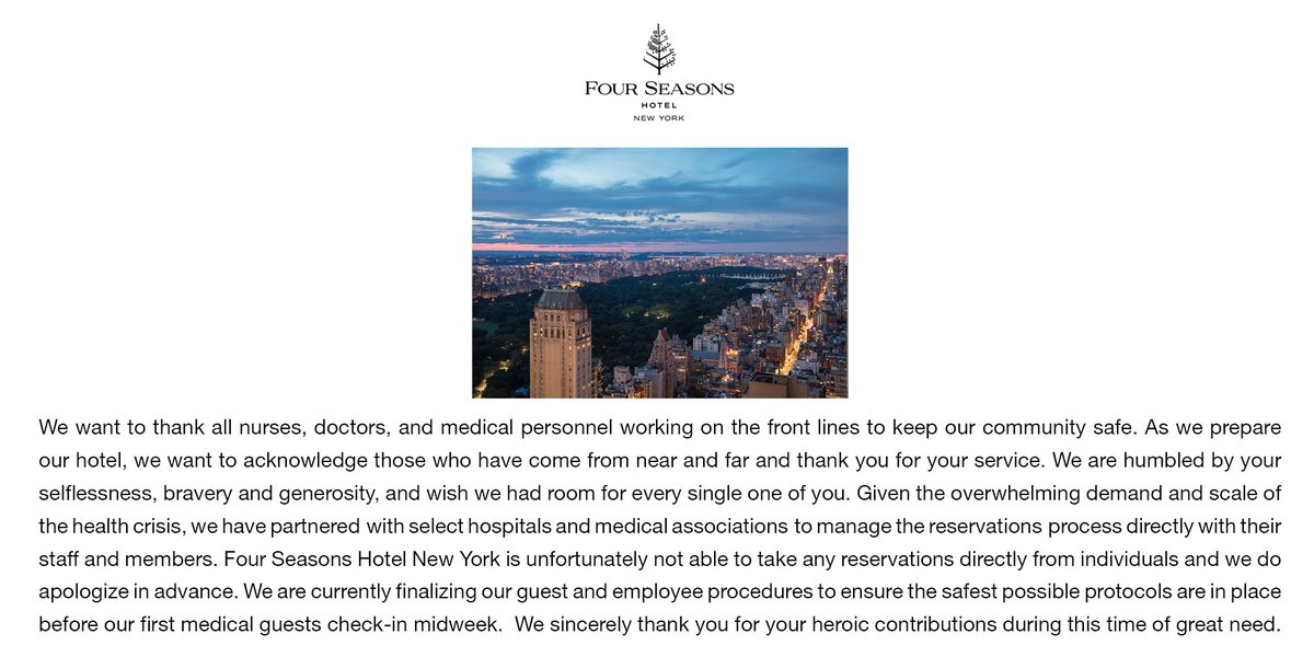A Message from Four Seasons Hotel New York: