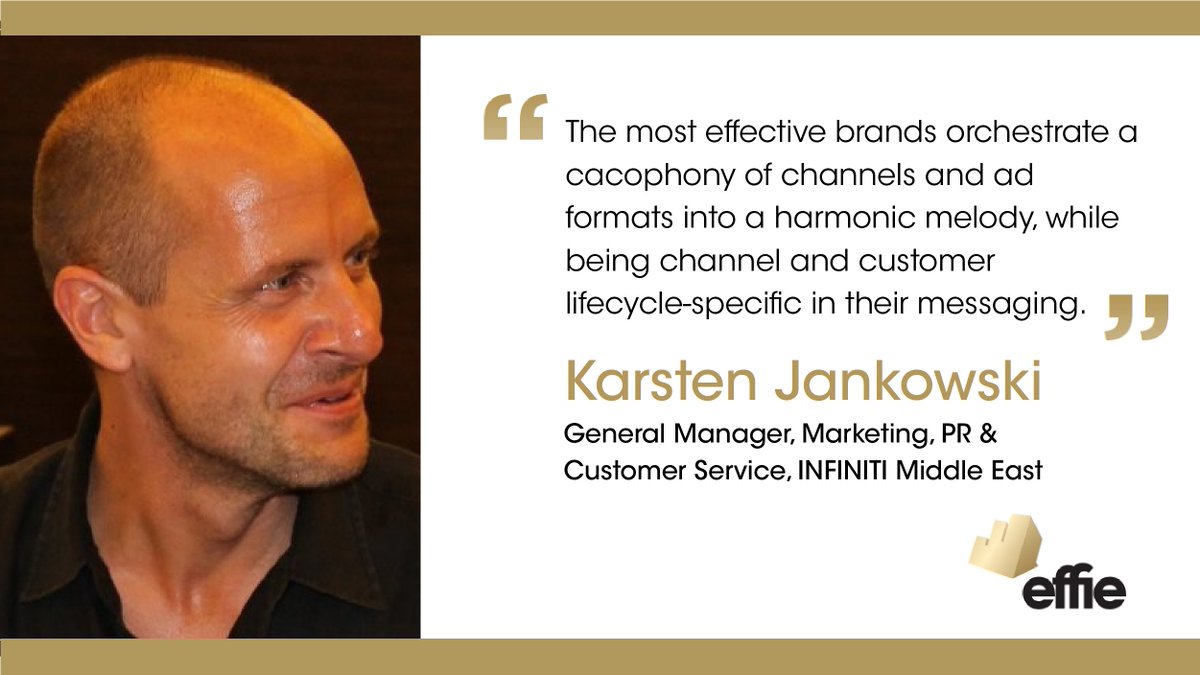 EffieAwards's tweet photo. In One Sentence: Defining Effectiveness // Karsten Jankowski, General Manager, Marketing, PR & Customer Service @INFINITIME & 2019 @MENAEffieAwards judge. More on the #effieblog: https://t.co/s9faadEGUH #effies #marketing #MENAEffie19 https://t.co/Itn1d16b5a