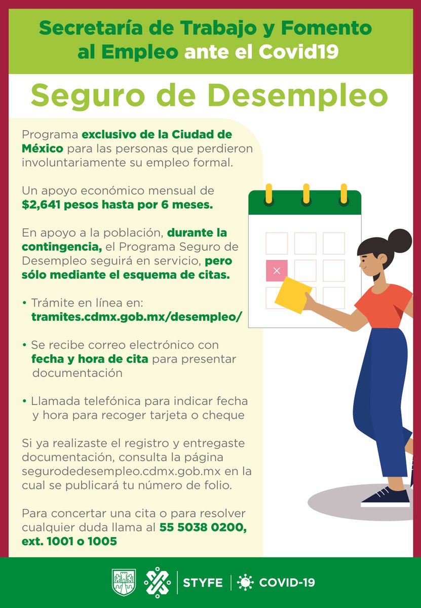 TrabajoCDMX's tweet photo. 💡 #COVID19 
📌 Aviso del programa #SeguroDeDesempleo
La atención es exclusivamente a través de citas y la plataforma digital.
#Entérate 
https://t.co/u0AJnopEgS https://t.co/3Hroj3zcDT