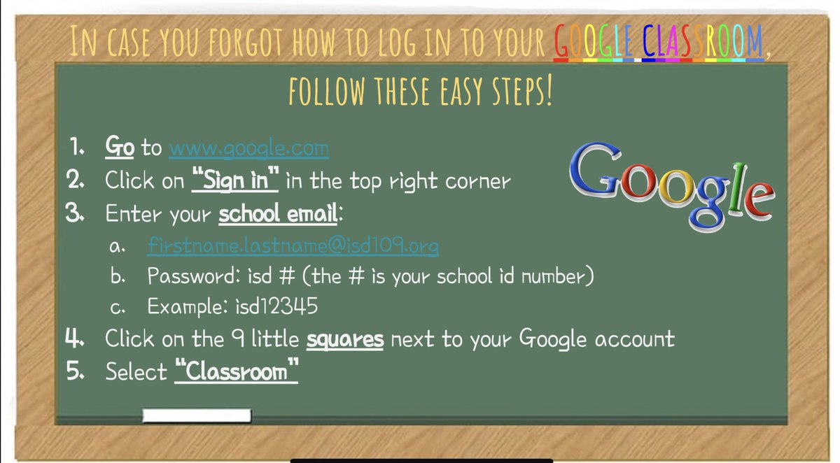 🍎 Reminder: E-Learning starts tomorrow on Google Classroom! In case you forgot how to log in, please review below ⬇️ See you tomorrow! 💕