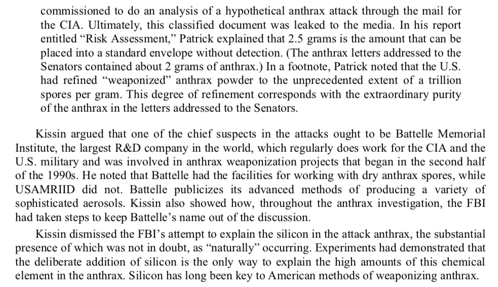 Canadian researcher Graeme MacQueen, in his book "The 2001 Anthrax Deception: The Case for a Domestic Conspiracy" summarized part of a 2010 memo by Frederick, MD attorney Barry Kissin:  http://web.archive.org/web/20100401051405/http://www.fredericknewspost.com/media/pdfs/FortAnthraxRushHolt.pdf(h/t )