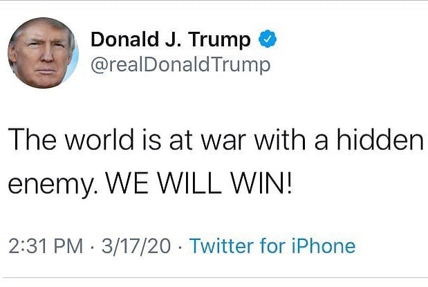 THREADTHE INVISIBLE ENEMY1. What does  @POTUS mean when he says “The world is at war with a HIDDEN ENEMY?”2. What does he mean when he says “We will defeat an INVISIBLE ENEMY?”3. What did he mean when he said we're “going to MARS very soon?”Are they related?I say yes!