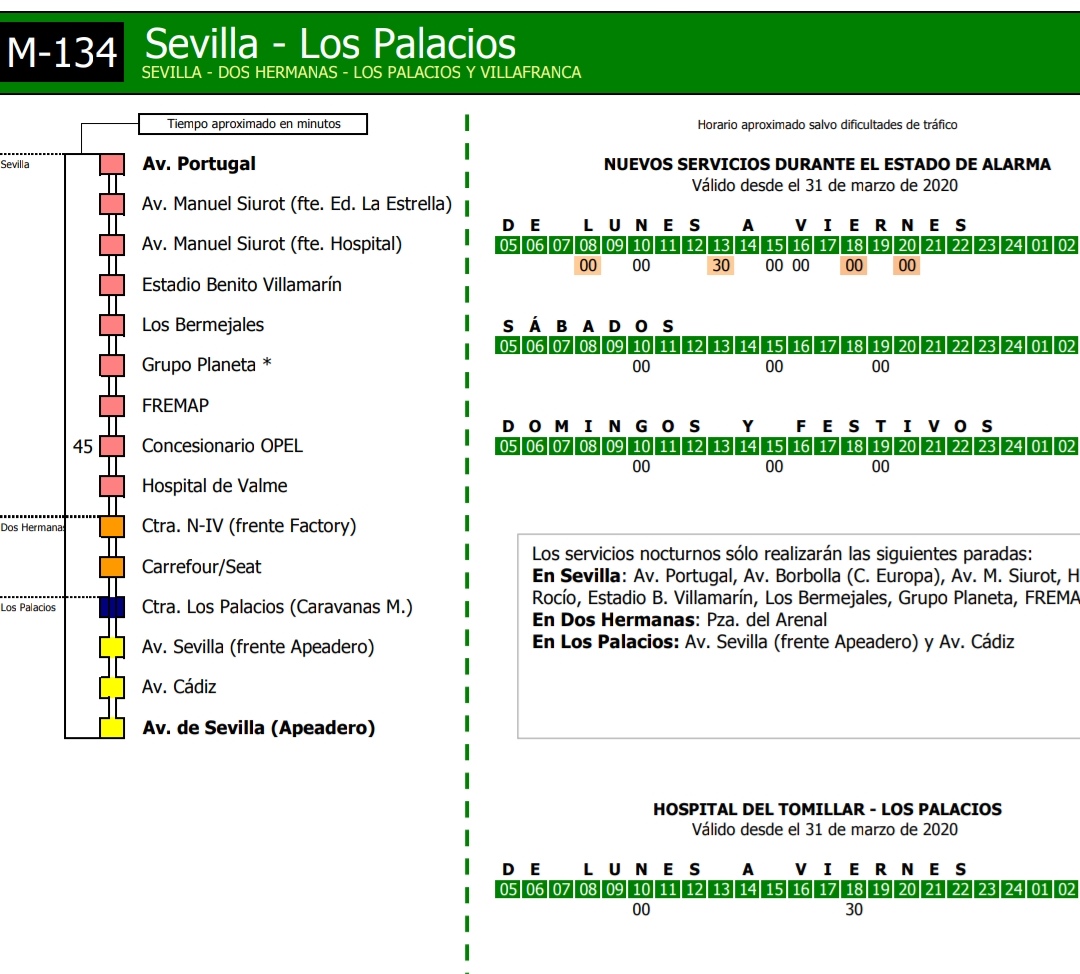 aytolospalacios's tweet photo. 🚌 NUEVO CAMBIO EN LOS HORARIOS DE AUTOBUSES DE LA LÍNEA M134 SEVILLA - LOS PALACIOS https://t.co/hOVbzoRHcV