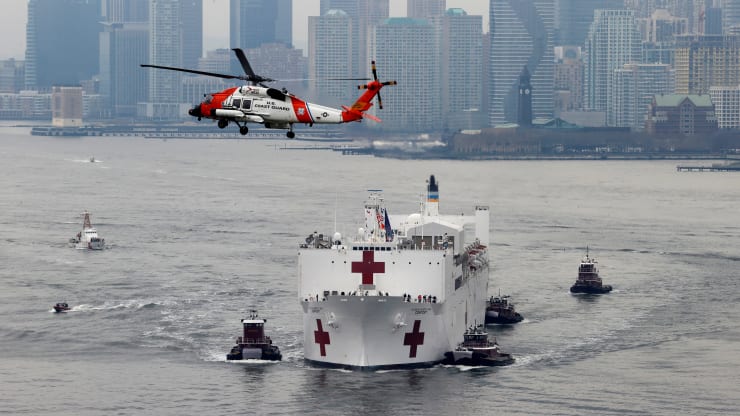 CNBC's tweet image. Iconic photos of the USNS Comfort arriving in New York provides a glimmer of hope cnb.cx/2UPNsxs