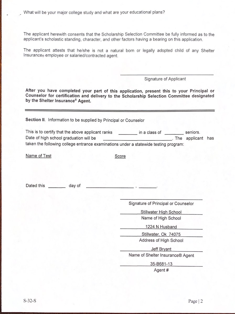Shelter Insurance Scholarship application: