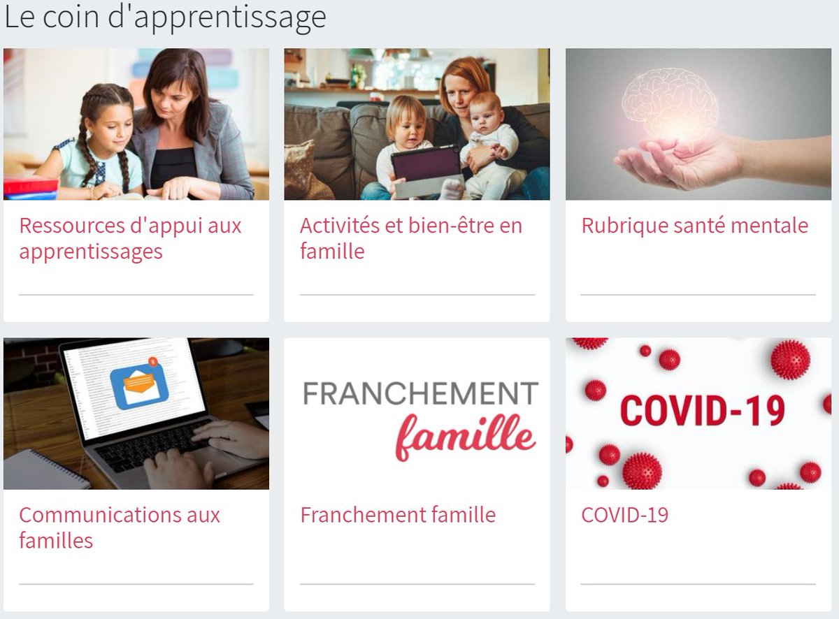 Retrouvez des ressources en ligne et des fiches pratiques sur notre site dans la rubrique « coin d’apprentissage » <a href="/CSViamonde/">CS Viamonde</a> . 
Consultez régulièrement csviamonde.ca/le-coin-dappre… pour vous aider à approfondir des connaissances à la maison.