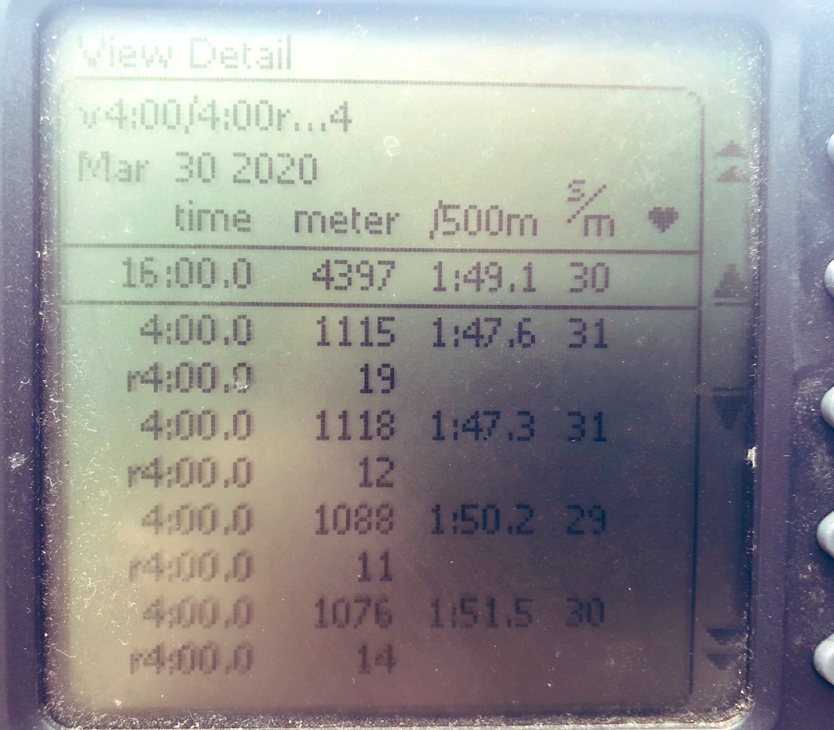 How can I try and lessen my middle age spread ?
I know, copy <a href="/JurgWhitehouse/">Jurgen Whitehouse</a> ‘s recent workout :
4x4mins/4mins rest, at 30s.
That soul destroying point - about 40% through 3rd interval,  you’ve cracked..... and you still have the last 4mins to come.