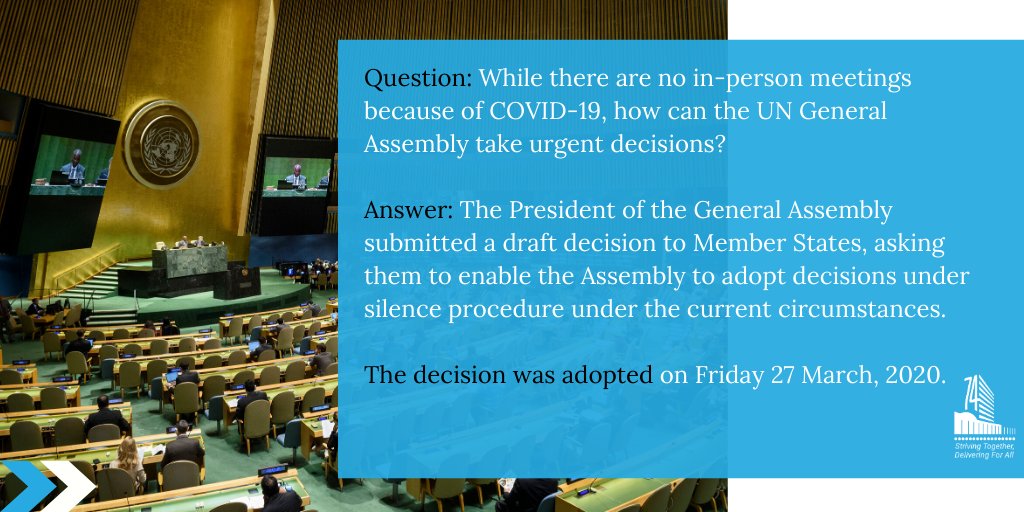 During these difficult times, how can the UN General Assembly - which represents 193 Member States - continue to make decisions?

The work of the <a href="/UN/">United Nations</a> does not stop.

You ask, we answer.
bit.ly/33XXz7V #COVID19