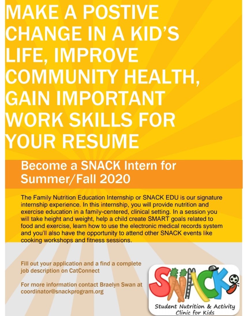SNACKProgram's tweet image. Looking for an internship opportunity for Summer/Fall 2020? Check out the SNACK program! Learn more about us at snackprogram.org and find us on Instagram or Facebook @snackprogram