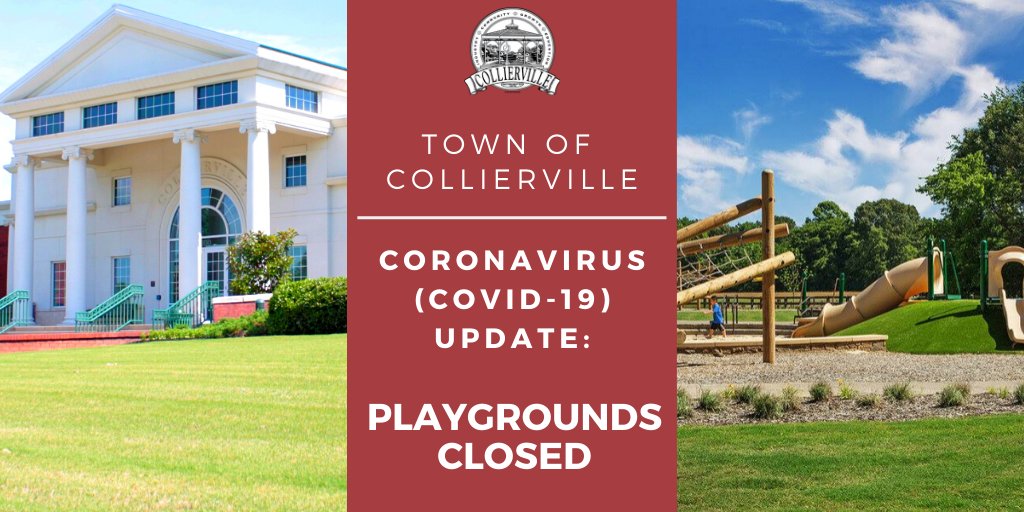 ColliervilleGov's tweet photo. In accordance with ​the National Recreation &amp; Parks Association, State of Tennessee &amp; Mayor Joyner's Executive Order to prevent the spread of COVID-19, all Town playgrounds &amp; tennis courts will be closing March 31st until further notice. Athletic fields were previously closed. https://t.co/6VeUyDMYea