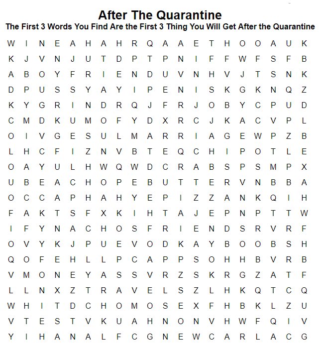 DCHomos's tweet image. The First 3 Words You Find Are The First Three Things You Will Get After The Quarantine: 
#StayHome