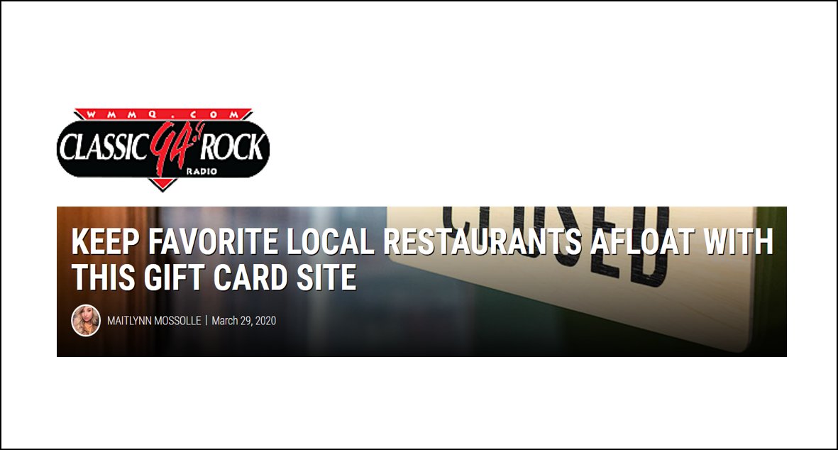 saveMIfaves's tweet photo. Hi @949WMMQ and @maitlynn_mosey! Thanks for letting 
listeners know they can support their favorite #Lansing restaurants &amp; shops by buying gift cards at the nonprofit site https://t.co/hMqrptsp4W. #Michigan #SmallBizRelief

Article: https://t.co/zG3mT5yHp0 https://t.co/a2YfC2aRXw