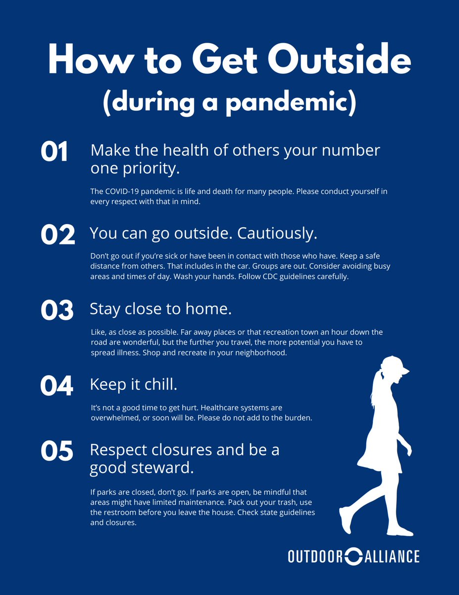 Hang in there! Here are a few tips from <a href="/OutdoorAlliance/">Outdoor Alliance</a> on how we can get outside during a pandemic. 

buff.ly/2UsHoMw #SocialDistancing #getoutdoors #communitystrong