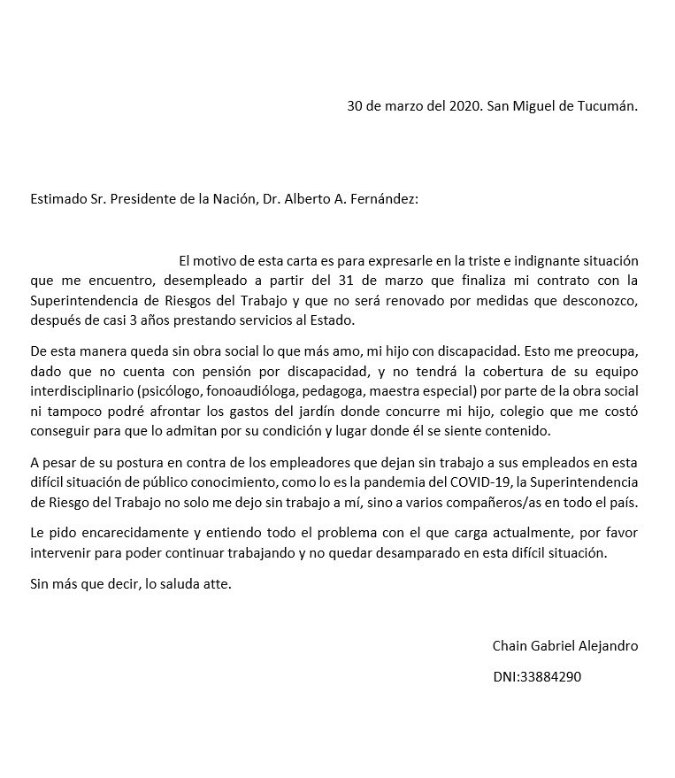cisneros_tuc's tweet photo. Hoy recibí esta carta, seguramente la situación de Gabriel es la de muchos.
Hagamos que esta carta le llegue al presidente @alferdez. https://t.co/Ln4XCElyq0